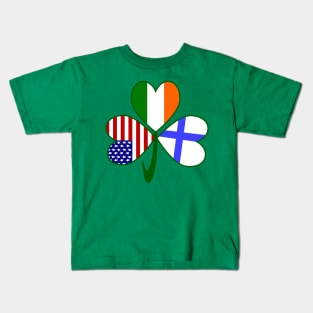 Finland Ireland USA Shamrock Flags Kids T-Shirt